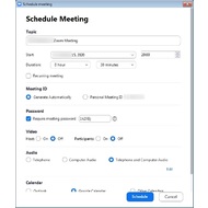Zoom Schedule Meeting screen